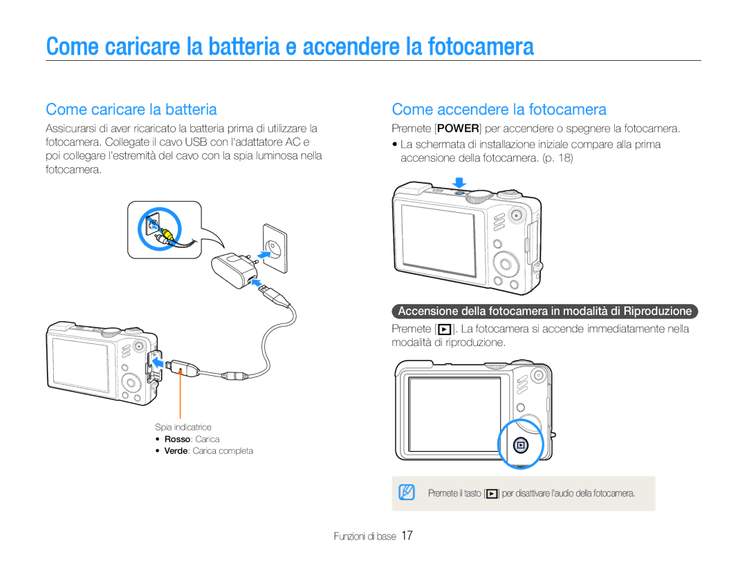 Samsung EC-WB650ZBPBIT, EC-WB650ZBPBE1 Come caricare la batteria e accendere la fotocamera, Come accendere la fotocamera 