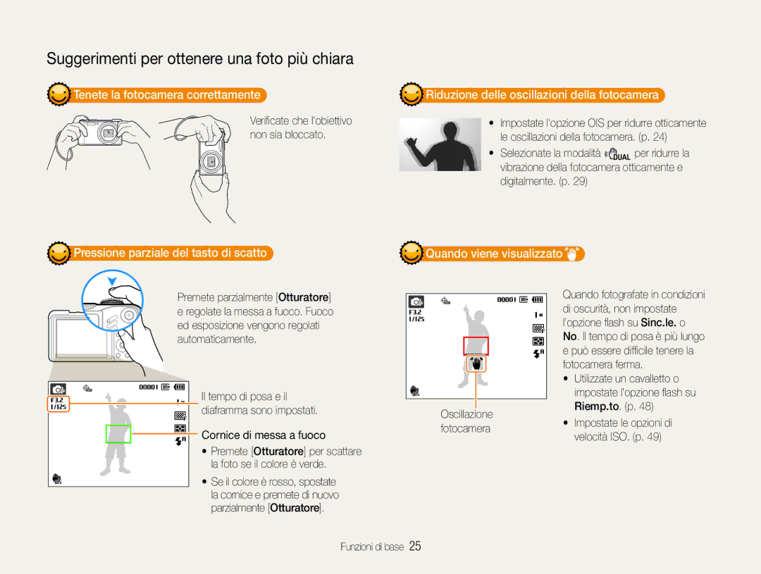 Samsung EC-WB650ZBPBIT, EC-WB650ZBPBE1 Tenete la fotocamera correttamente, Riduzione delle oscillazioni della fotocamera 