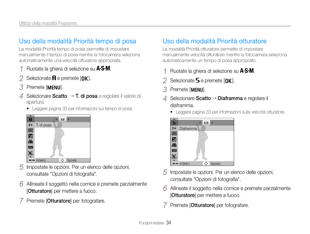 Samsung EC-WB650ZBPAIT, EC-WB650ZBPBE1 Uso della modalità Priorità tempo di posa, Uso della modalità Priorità otturatore 