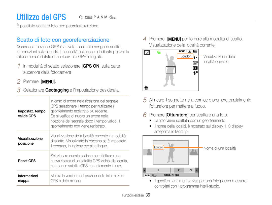 Samsung EC-WB650ZBPAE3, EC-WB650ZBPBE1, EC-WB650ZBPBIT, EC-WB650ZBPAIT manual Scatto di foto con georeferenziazione 