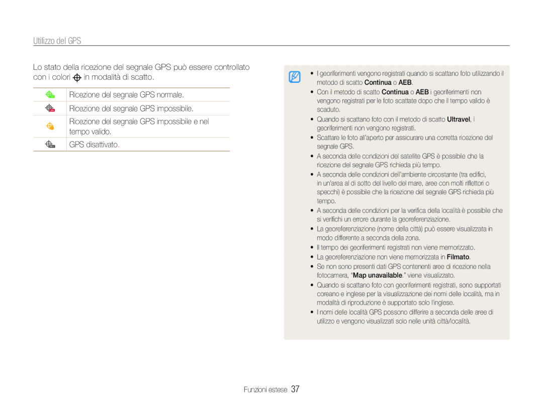 Samsung EC-WB650ZBPBIT, EC-WB650ZBPBE1, EC-WB650ZBPAE3, EC-WB650ZBPAIT manual Utilizzo del GPS 