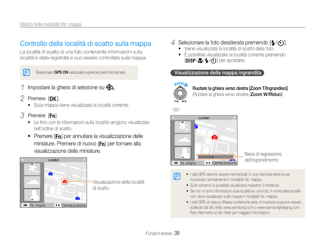 Samsung EC-WB650ZBPBE1, EC-WB650ZBPAE3 Controllo della località di scatto sulla mappa, Utilizzo della modalità Vis. mappa 