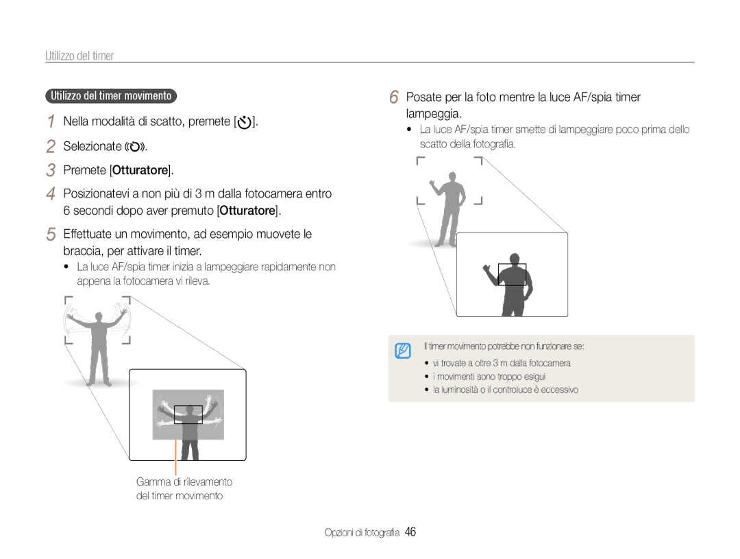 Samsung EC-WB650ZBPAIT manual Utilizzo del timer, Nella modalità di scatto, premete t, Selezionate Premete Otturatore 