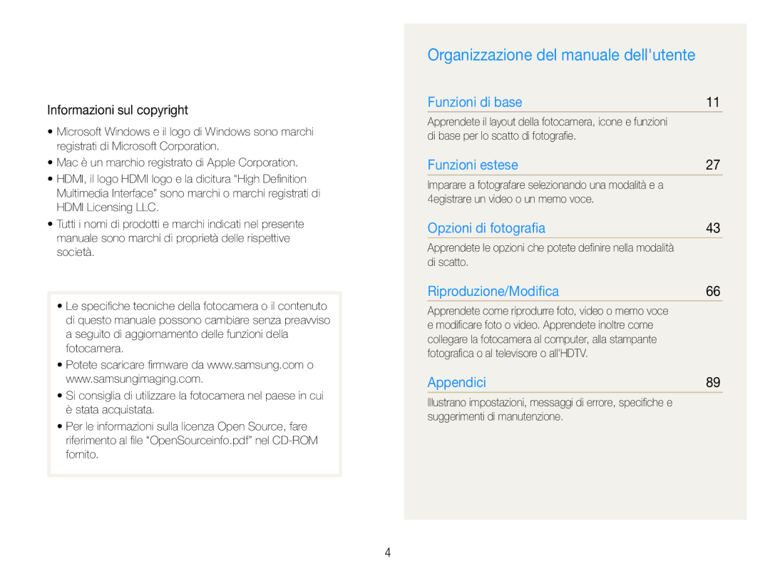 Samsung EC-WB650ZBPAE3, EC-WB650ZBPBE1, EC-WB650ZBPBIT Organizzazione del manuale dellutente, Informazioni sul copyright 