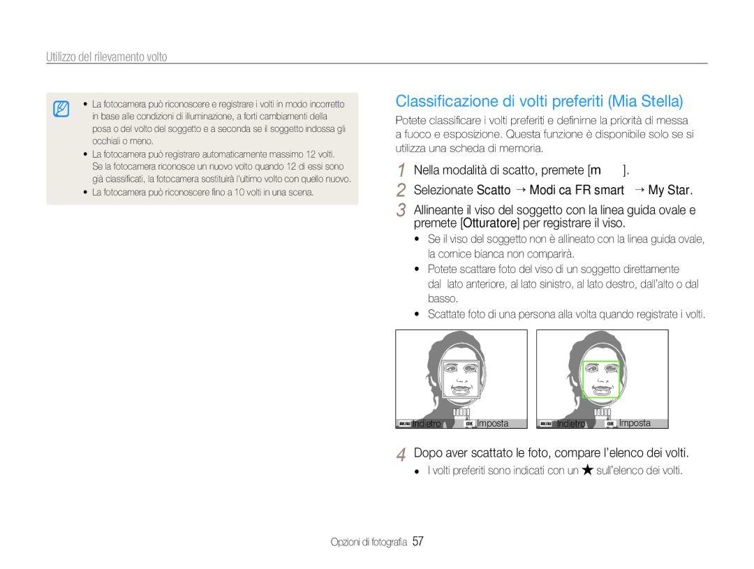 Samsung EC-WB650ZBPBIT, EC-WB650ZBPBE1, EC-WB650ZBPAE3, EC-WB650ZBPAIT manual Classiﬁcazione di volti preferiti Mia Stella 