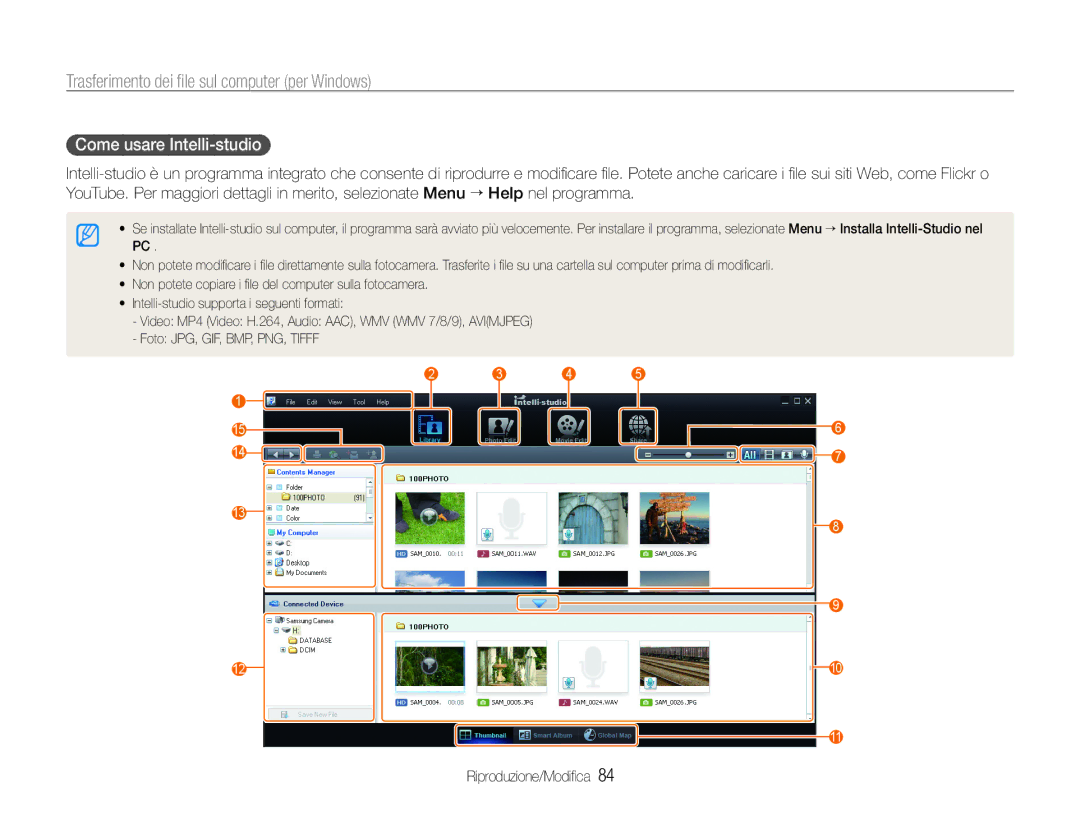 Samsung EC-WB650ZBPAE3, EC-WB650ZBPBE1 manual Trasferimento dei file sul computer per Windows, Come usare Intelli-studio 