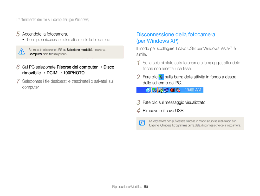 Samsung EC-WB650ZBPAIT, EC-WB650ZBPBE1 manual Per Windows XP,  Il computer riconosce automaticamente la fotocamera 