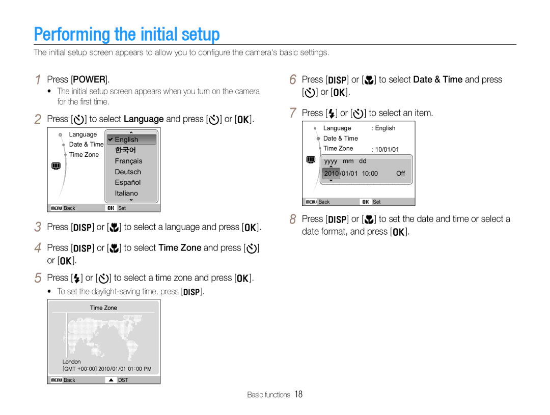 Samsung EC-WB650ZBPAVN, EC-WB650ZBPBE1, EC-WB660ZBDBE1, EC-WB650ZBPAE3 manual Performing the initial setup, Press Power 