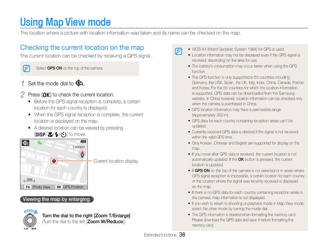 Samsung EC-WB650ZBPAIL, EC-WB650ZBPBE1 Using Map View mode, Checking the current location on the map, Set the mode dial to 