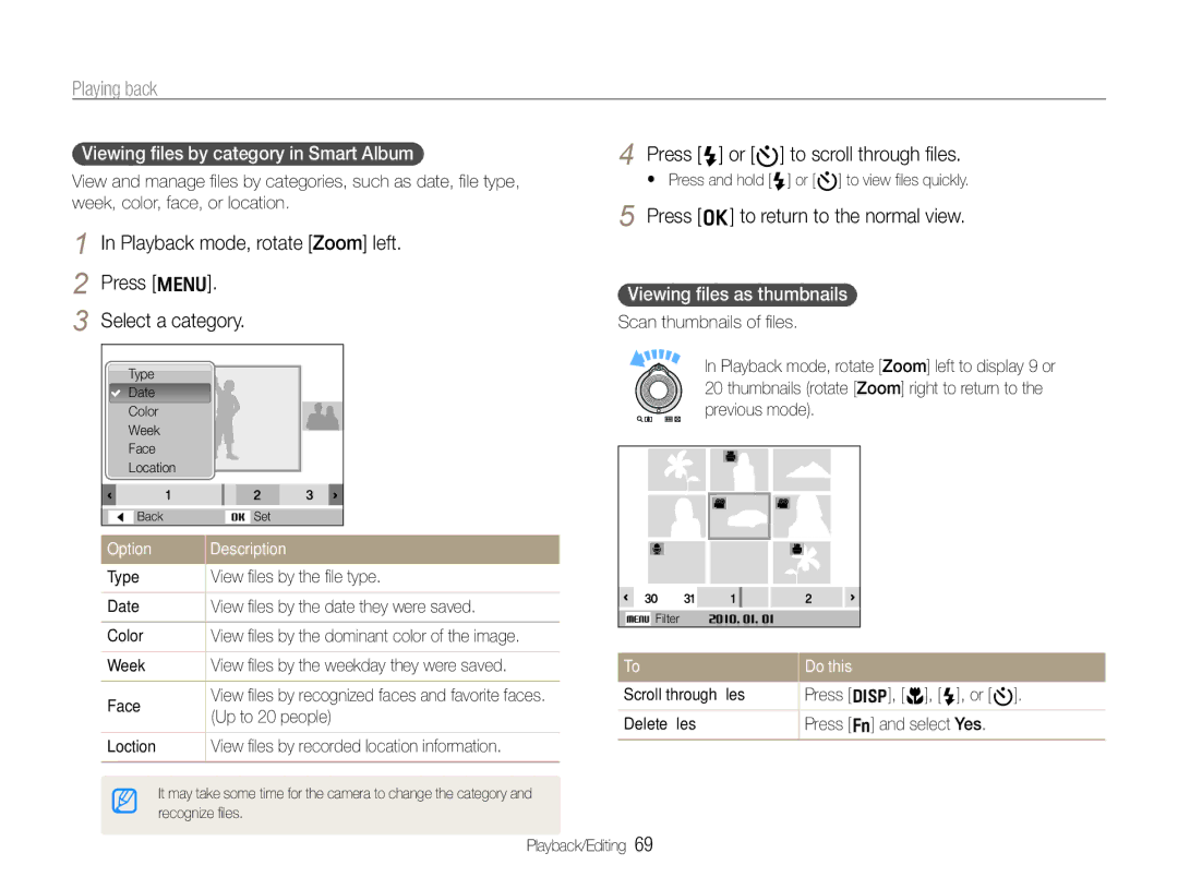 Samsung EC-WB650ZBPBE3, EC-WB650ZBPBE1, EC-WB660ZBDBE1 manual Select a category, Viewing ﬁles as thumbnails, Do this 