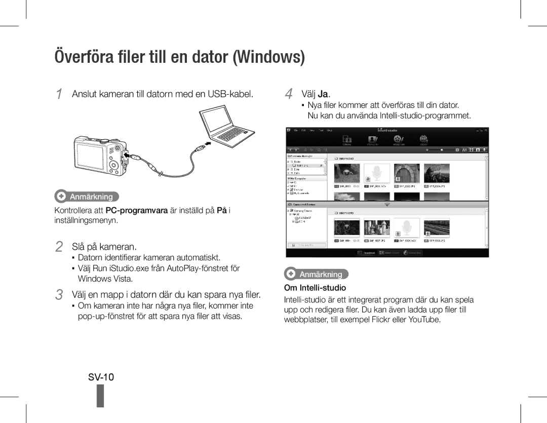 Samsung EC-WB650ZDPBAS, EC-WB650ZBPBE1, EC-WB660ZBDBE1, EC-WB650ZBPAE3 manual Överföra filer till en dator Windows, SV-10 