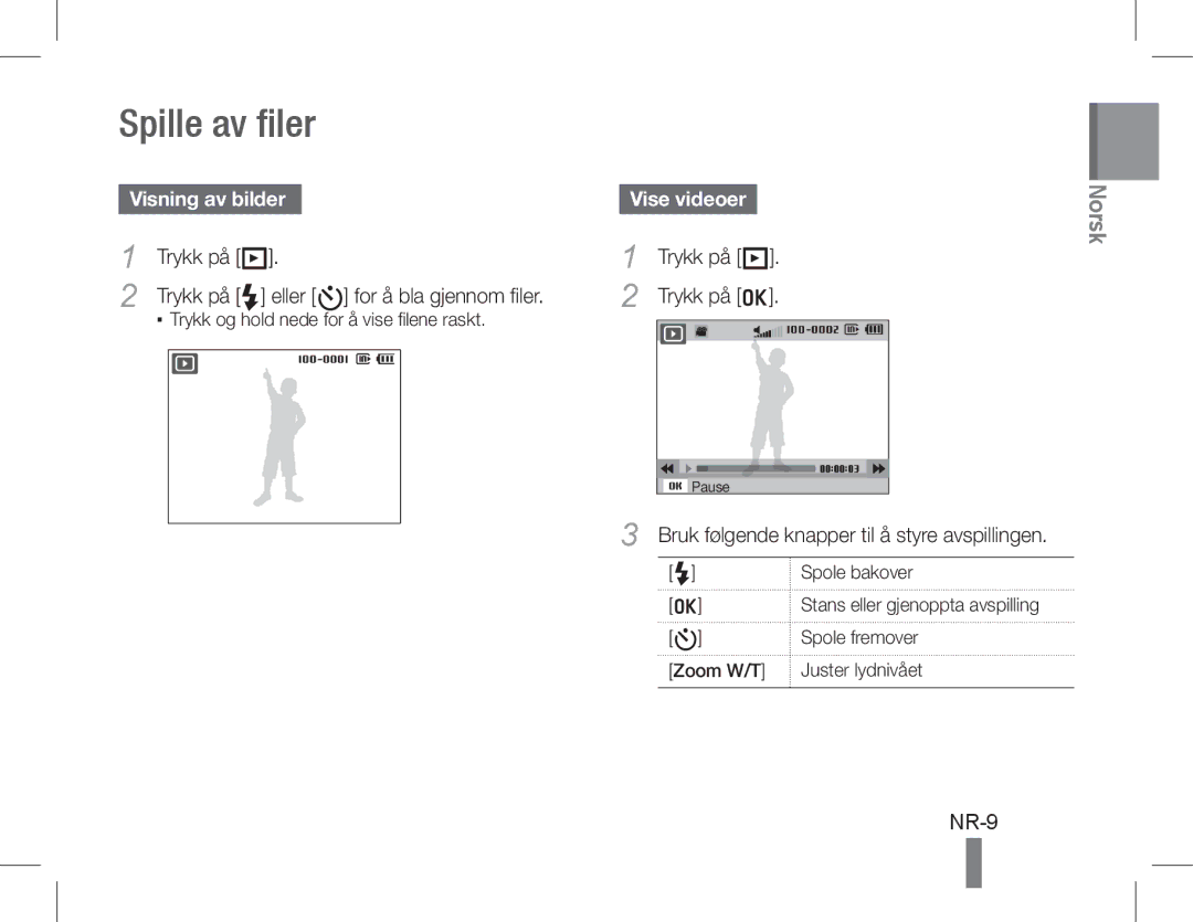 Samsung EC-WB650ZBPBRU, EC-WB650ZBPBE1, EC-WB660ZBDBE1, EC-WB650ZBPAE3 manual Spille av filer, NR-9, Visning av bilder 