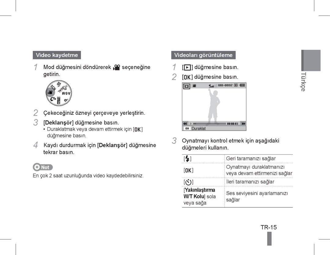 Samsung EC-WB650ZDPAME, EC-WB650ZBPBE1, EC-WB660ZBDBE1, EC-WB650ZBPAE3 manual TR-15, Video kaydetme, Videoları görüntüleme 