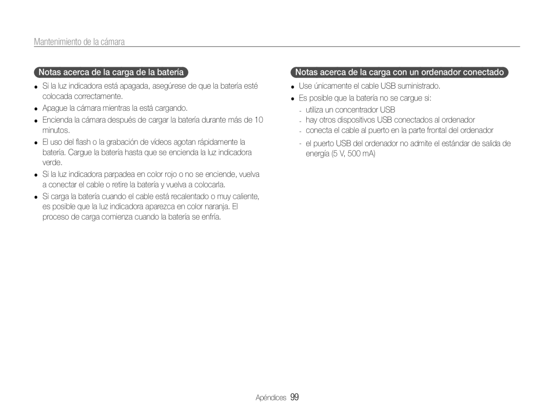 Samsung EC-WB650ZBPBE1 manual Notas acerca de la carga de la batería, Notas acerca de la carga con un ordenador conectado 