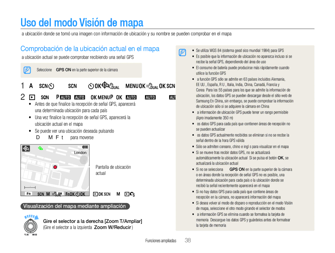 Samsung EC-WB650ZBPAE1, EC-WB650ZBPBE1 manual Uso del modo Visión de mapa, Comprobación de la ubicación actual en el mapa 