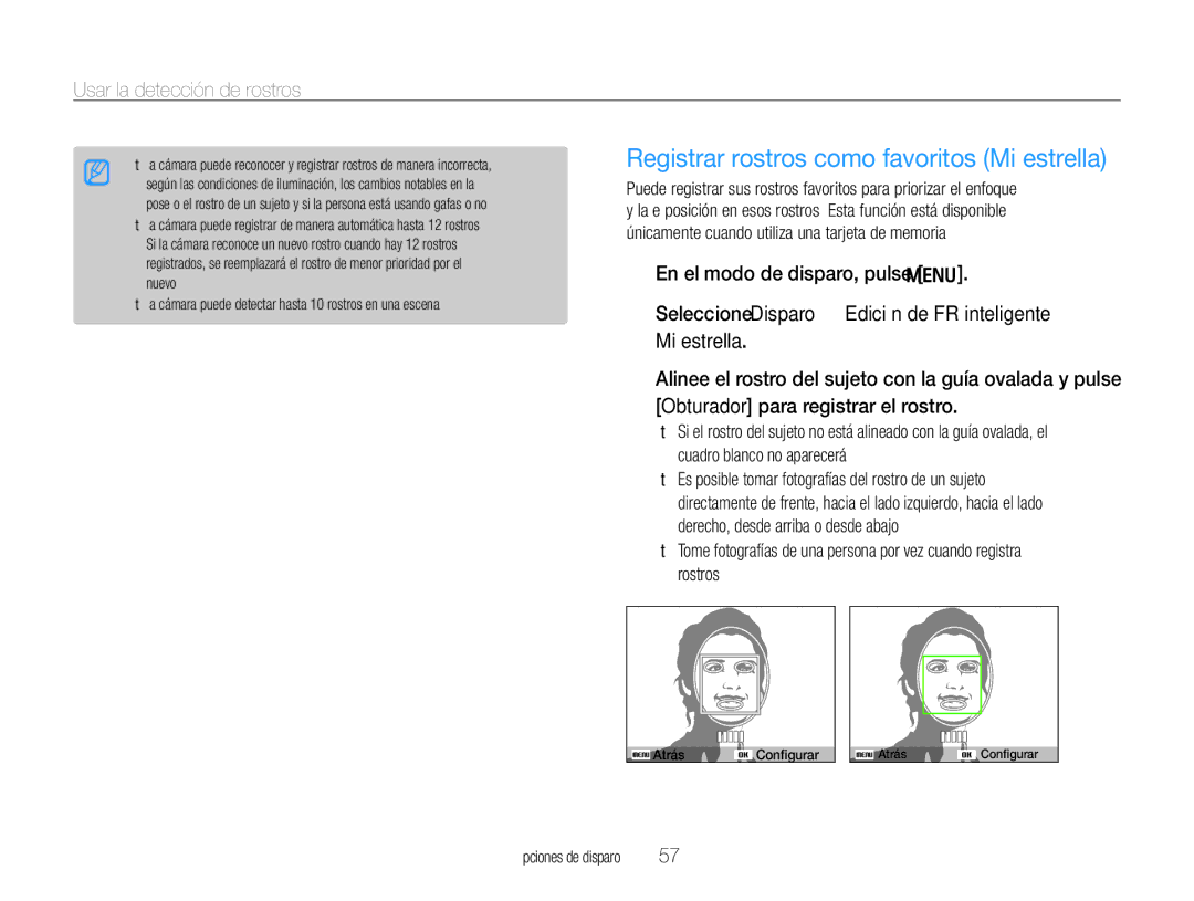 Samsung EC-WB650ZDPBAS, EC-WB650ZBPBE1, EC-WB660ZBDBE1, EC-WB650ZBPAE1 manual Registrar rostros como favoritos Mi estrella 
