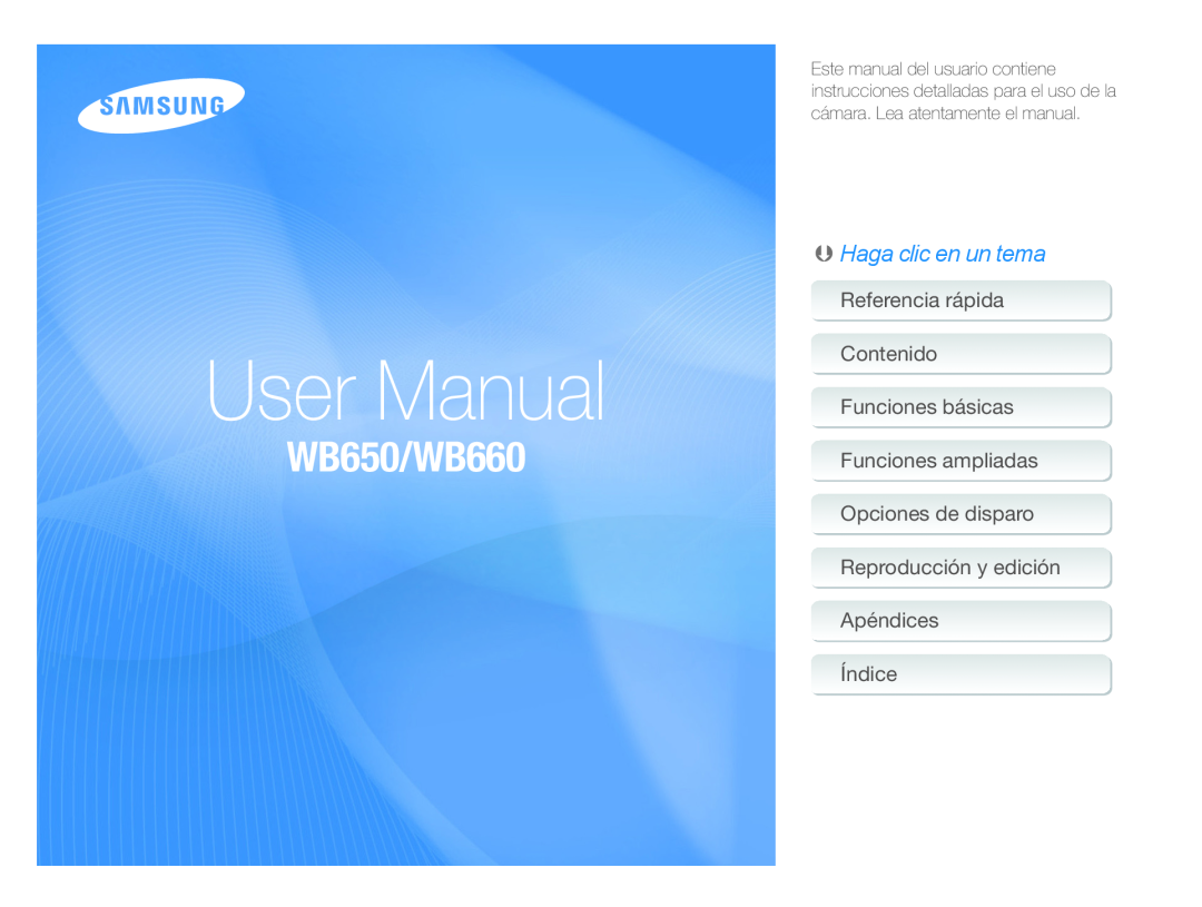 Samsung EC-WB660ZBDBE1, EC-WB650ZBPBE1, EC-WB650ZDPBAS manual User Manual, WB650/WB660, Ä Haga clic en un tema 