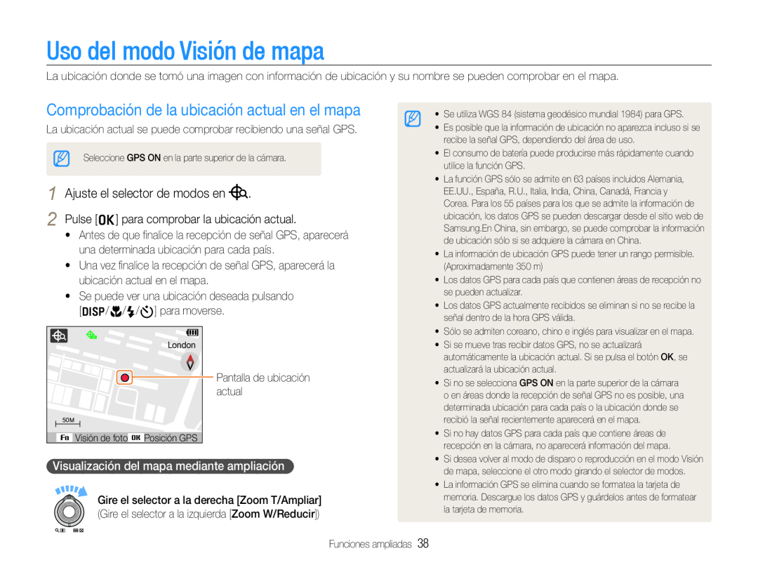Samsung EC-WB650ZBPAE1, EC-WB650ZBPBE1 manual Uso del modo Visión de mapa, Comprobación de la ubicación actual en el mapa 