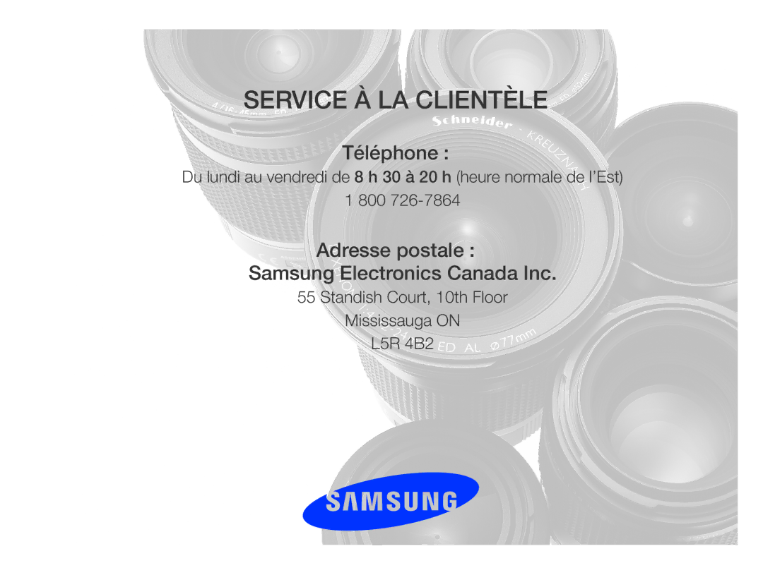 Samsung EC-WB650ZBPBE1, EC-WB660ZBDBE1 manual Service À LA Clientèle 