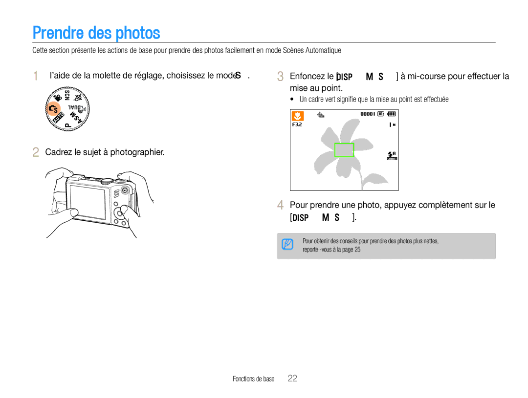 Samsung EC-WB660ZBDBE1, EC-WB650ZBPBE1 manual Prendre des photos 