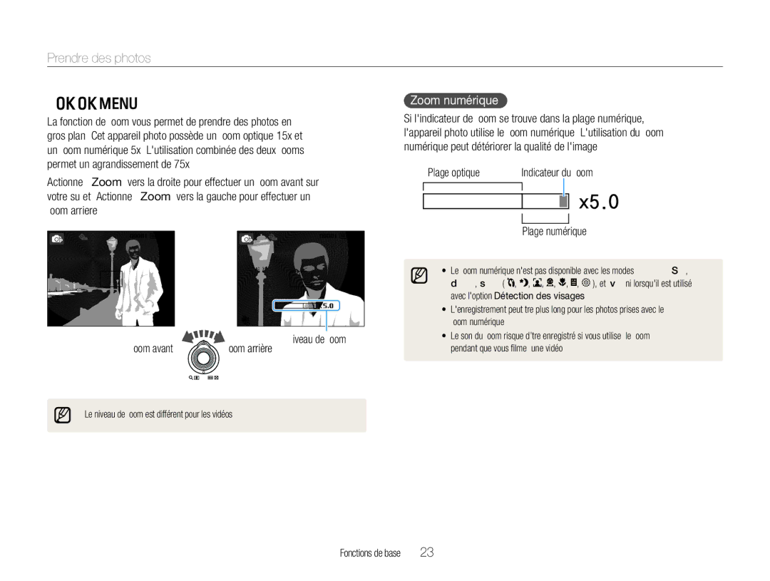 Samsung EC-WB650ZBPBE1, EC-WB660ZBDBE1 manual Prendre des photos, Zoom numérique, Plage numérique 