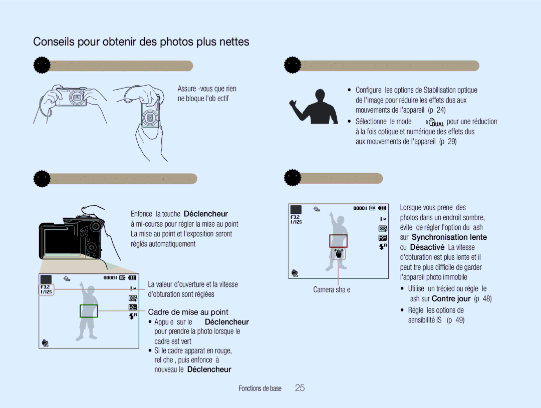 Samsung EC-WB650ZBPBE1 PrendreConseilsdes photpours obtenir des photos plus nettes, Tenez correctement l’appareil photo 