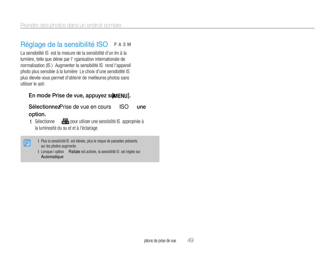 Samsung EC-WB650ZBPBE1, EC-WB660ZBDBE1 manual Réglage de la sensibilité ISO pAhn 