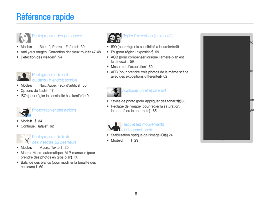 Samsung EC-WB660ZBDBE1, EC-WB650ZBPBE1 manual Référence rapide, Photographier des personnes 