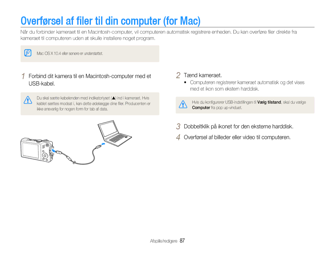 Samsung EC-WB660ZBDBE2, EC-WB650ZBPBE2 manual Overførsel af filer til din computer for Mac 