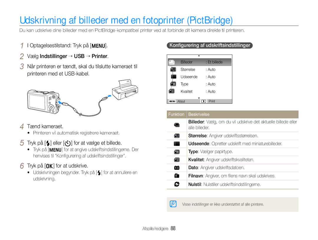 Samsung EC-WB650ZBPBE2 Udskrivning af billeder med en fotoprinter PictBridge, Tryk på F eller t for at vælge et billede 