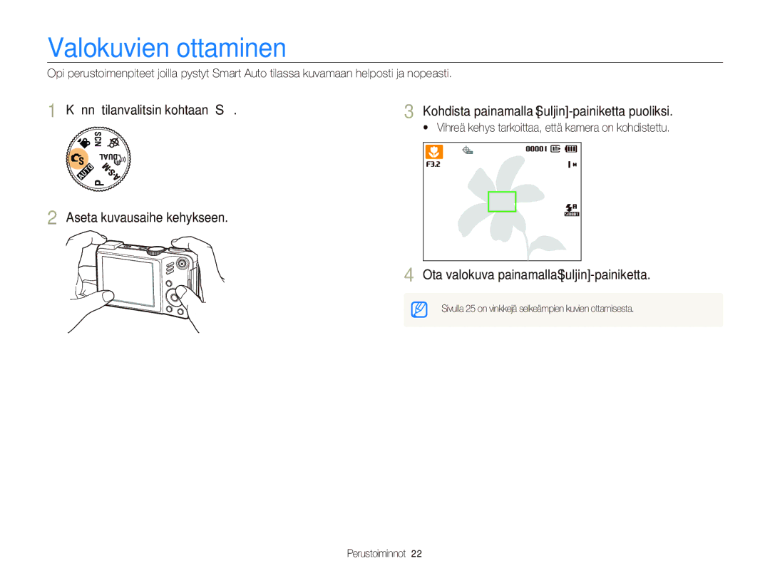 Samsung EC-WB650ZBPBE2, EC-WB660ZBDBE2 manual Valokuvien ottaminen 