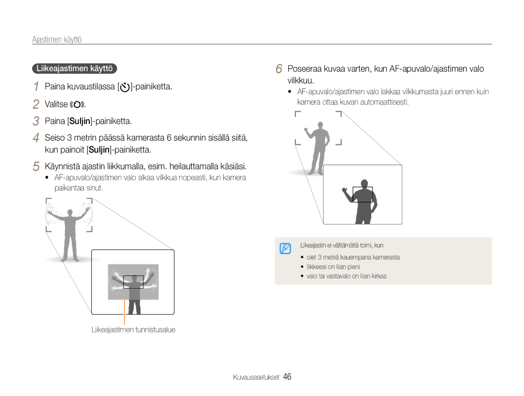 Samsung EC-WB650ZBPBE2, EC-WB660ZBDBE2 Ajastimen käyttö, Valitse Paina Suljin-painiketta, Kun painoit Suljin-painiketta 