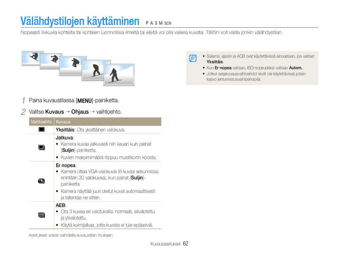 Samsung EC-WB650ZBPBE2, EC-WB660ZBDBE2 manual Välähdystilojen käyttäminen p a h n s 