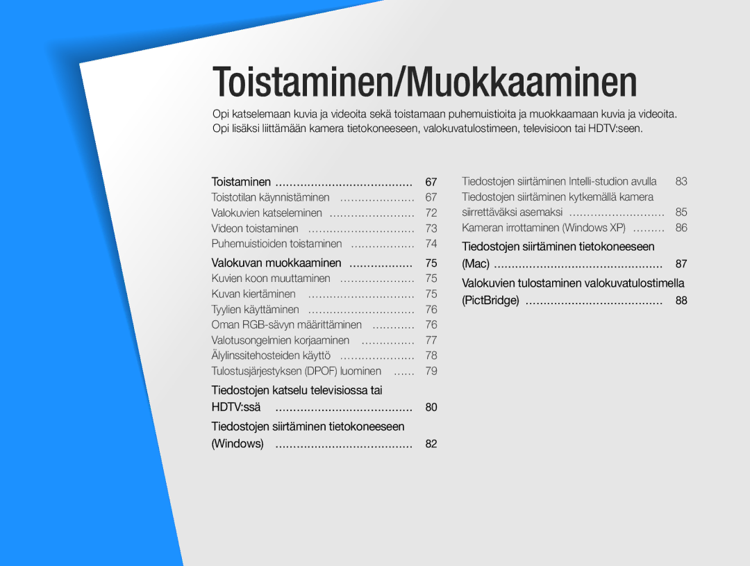 Samsung EC-WB650ZBPBE2, EC-WB660ZBDBE2 manual Toistaminen/Muokkaaminen 