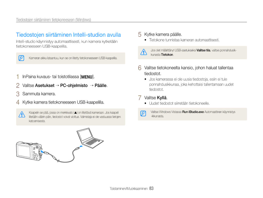 Samsung EC-WB660ZBDBE2 Tiedostojen siirtäminen Intelli-studion avulla, Tiedostojen siirtäminen tietokoneeseen Windows 