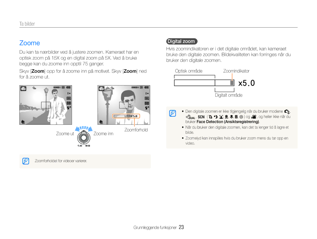 Samsung EC-WB660ZBDBE2, EC-WB650ZBPBE2 manual Ta bilder, Digital zoom, Zoome ut, Digitalt område 