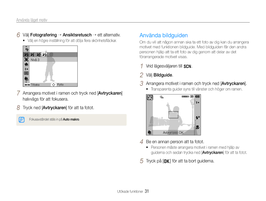 Samsung EC-WB660ZBDBE2, EC-WB650ZBPBE2 manual Använda bildguiden, Använda läget motiv 