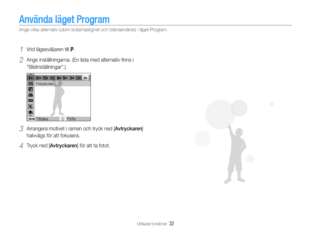 Samsung EC-WB650ZBPBE2, EC-WB660ZBDBE2 manual Använda läget Program 