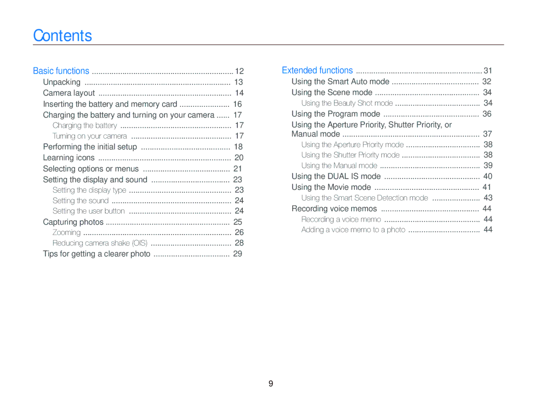 Samsung EC-WB690ZBPBRU, EC-WB690ZBPBE1, EC-WB690ZBPBE2 manual Contents 