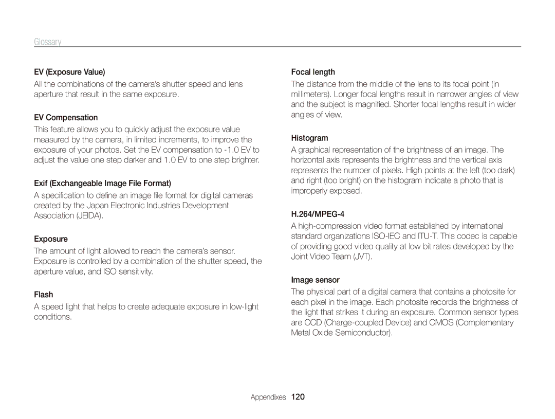 Samsung EC-WB690ZBPBRU, EC-WB690ZBPBE1, EC-WB690ZBPBE2 manual Glossary 