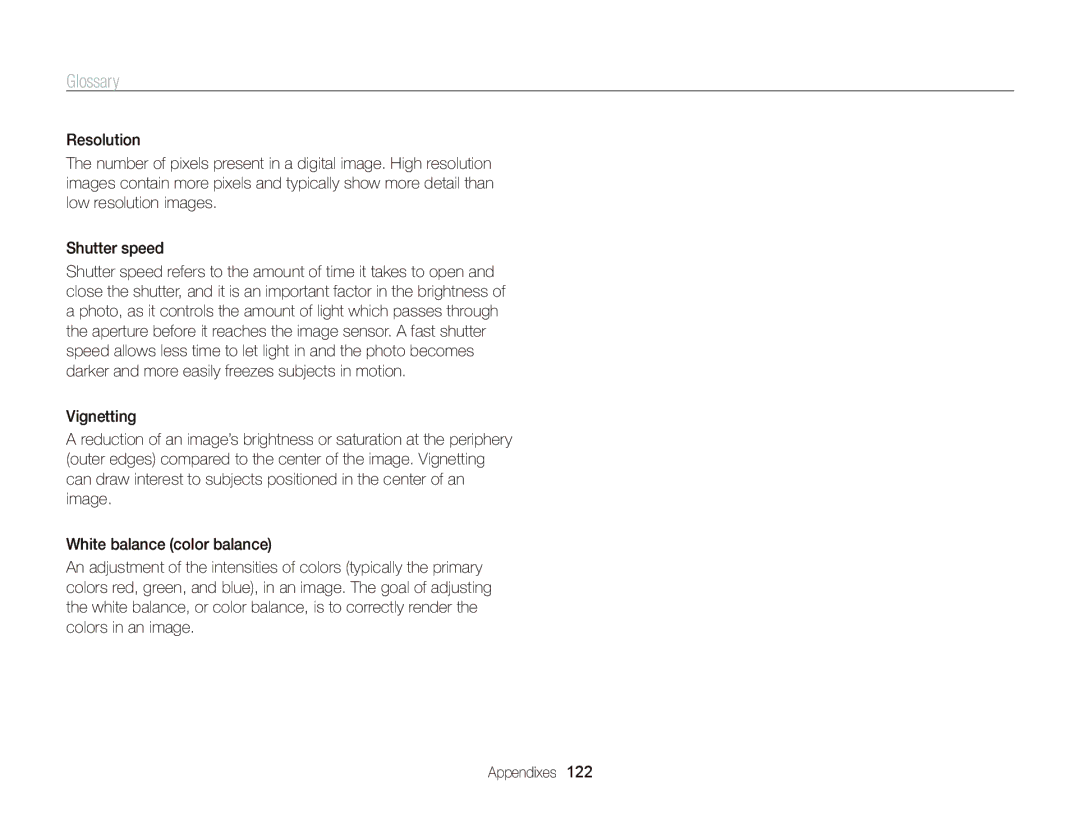 Samsung EC-WB690ZBPBE1, EC-WB690ZBPBRU, EC-WB690ZBPBE2 manual Glossary 