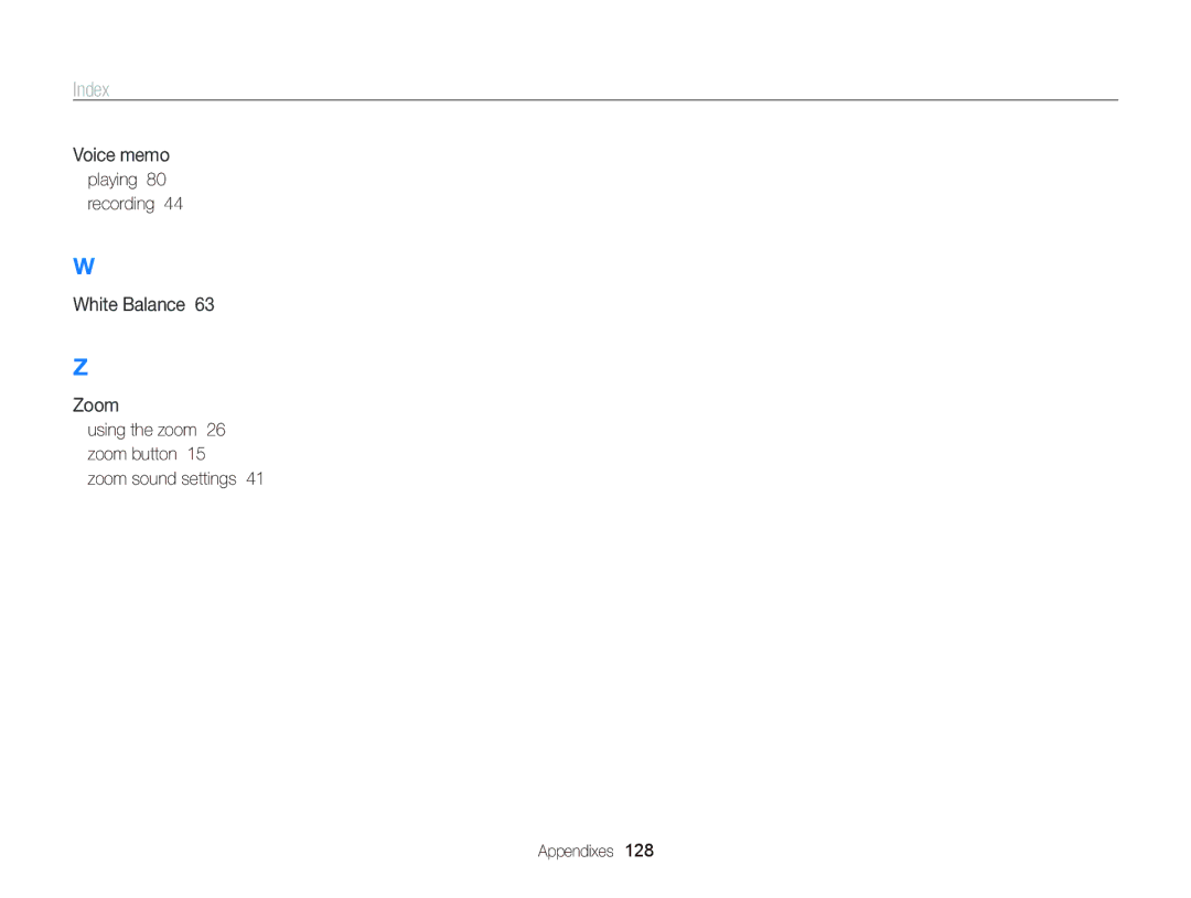 Samsung EC-WB690ZBPBE1, EC-WB690ZBPBRU Playing 80 recording, Using the zoom 26 zoom button Zoom sound settings Appendixes 