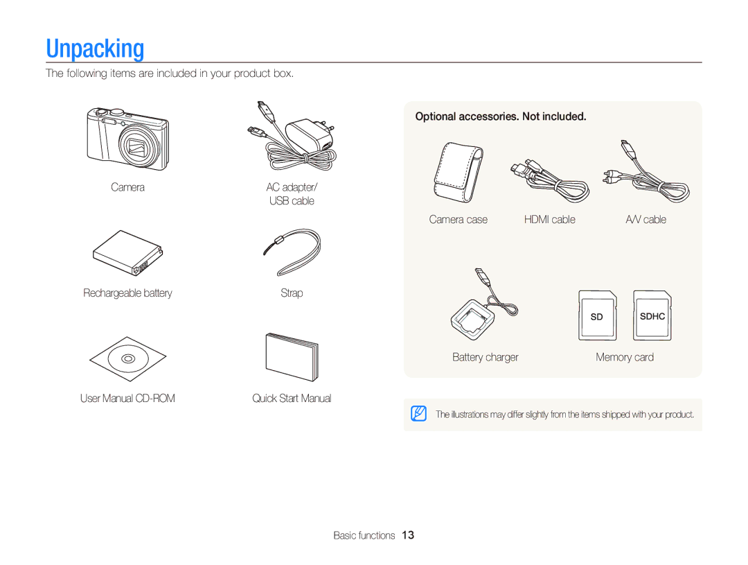 Samsung EC-WB690ZBPBE2, EC-WB690ZBPBE1, EC-WB690ZBPBRU manual Unpacking 