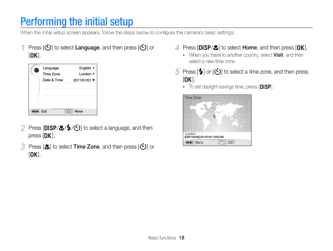 Samsung EC-WB690ZBPBRU, EC-WB690ZBPBE1, EC-WB690ZBPBE2 Performing the initial setup, To set daylight-savings time, press D 