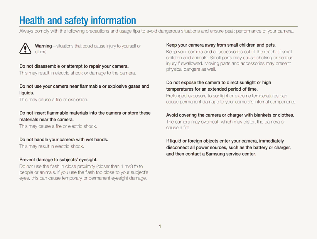 Samsung EC-WB690ZBPBE2, EC-WB690ZBPBE1, EC-WB690ZBPBRU manual Health and safety information 