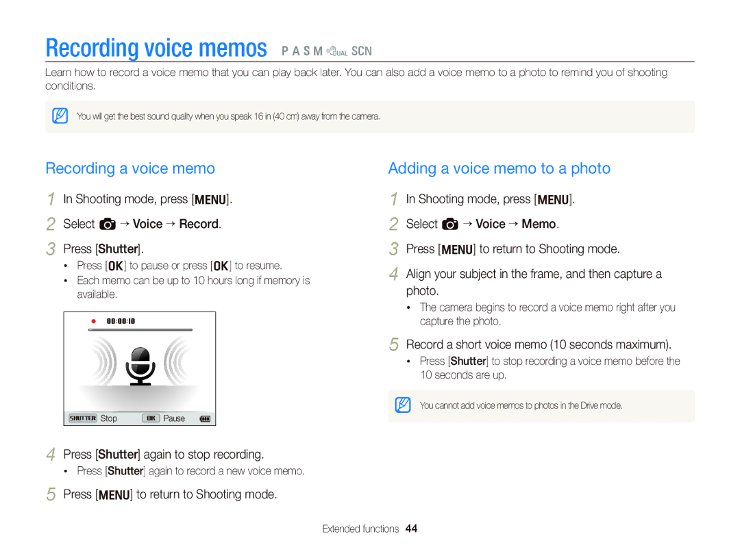 Samsung EC-WB690ZBPBE1 manual Recording voice memos Ò a h M d s, Recording a voice memo, Adding a voice memo to a photo 