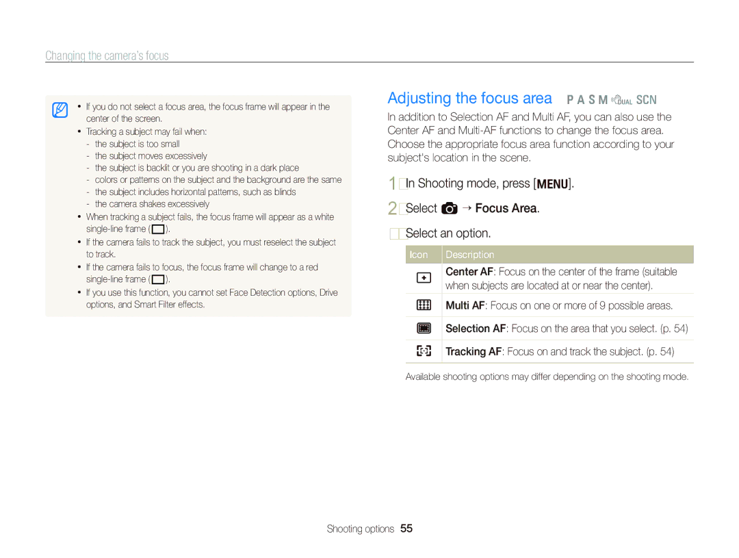 Samsung EC-WB690ZBPBE2, EC-WB690ZBPBE1, EC-WB690ZBPBRU manual Adjusting the focus area Ò a h M d s 