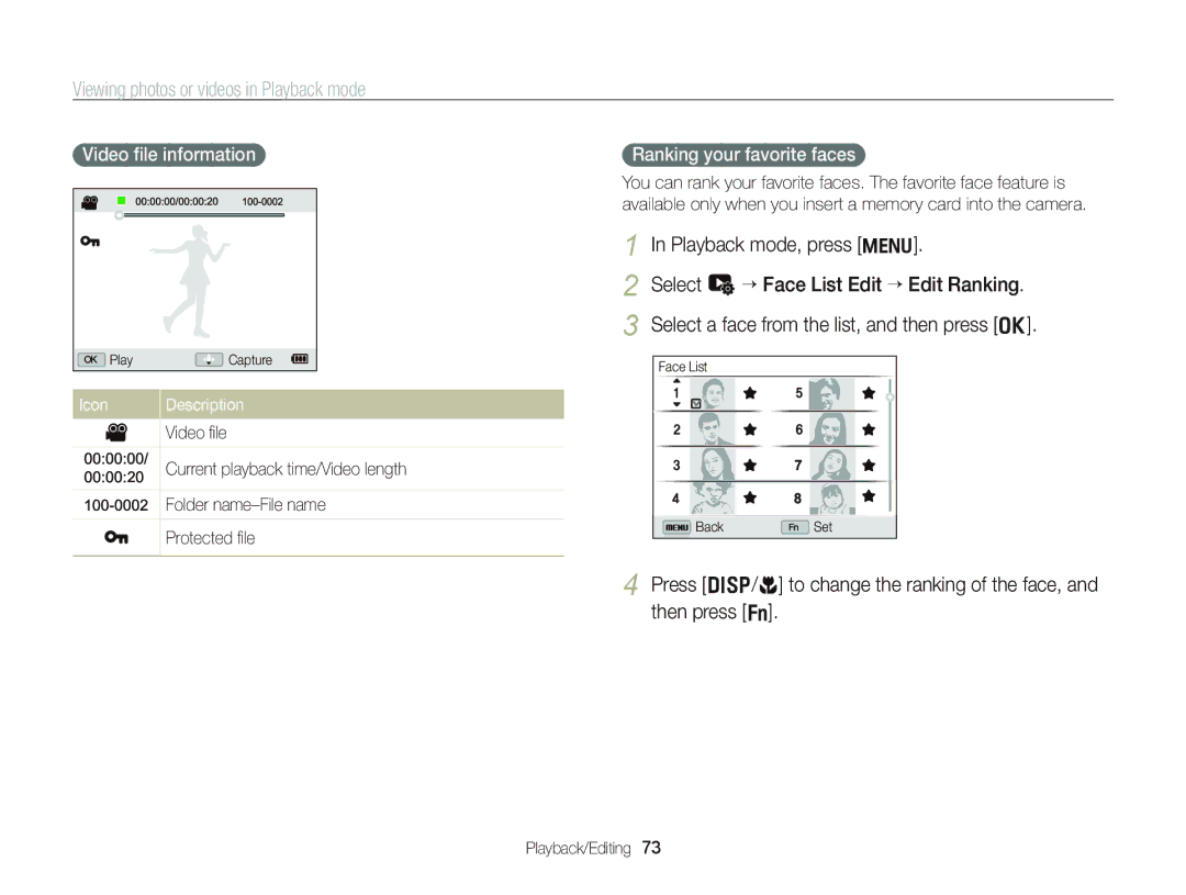 Samsung EC-WB690ZBPBE2 manual Viewing photos or videos in Playback mode, Playback mode, press m, Video ﬁle information 