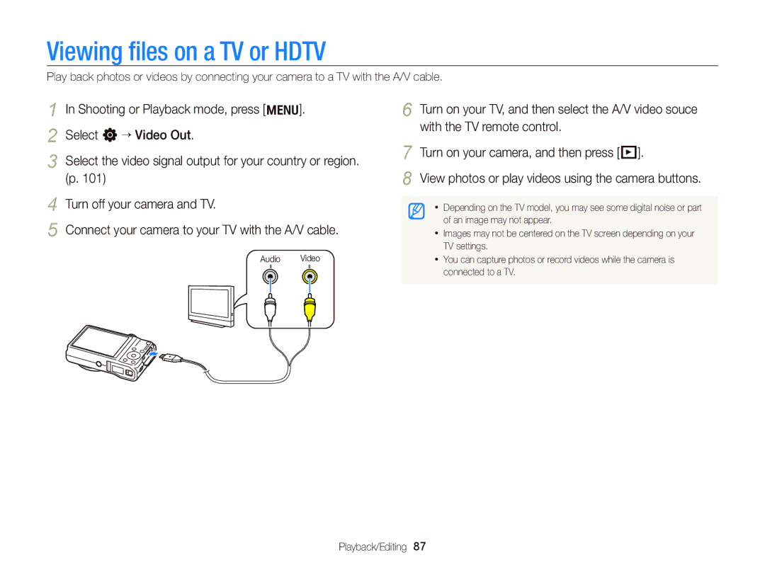 Samsung EC-WB690ZBPBRU, EC-WB690ZBPBE1, EC-WB690ZBPBE2 manual Viewing ﬁles on a TV or Hdtv 