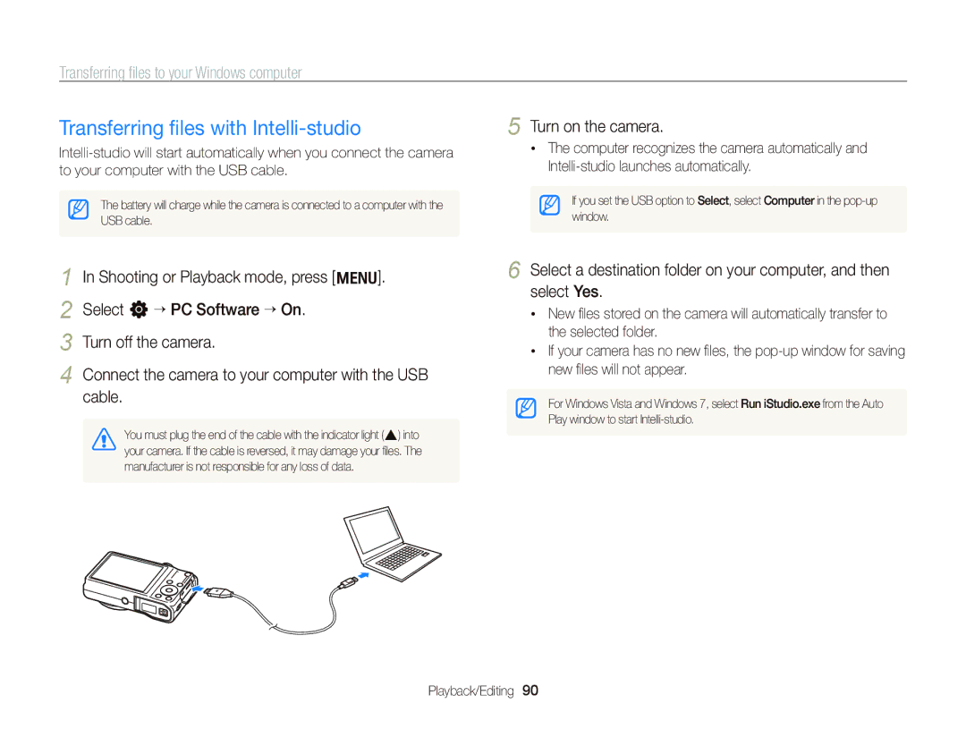 Samsung EC-WB690ZBPBRU, EC-WB690ZBPBE1 Transferring ﬁles with Intelli-studio, Transferring ﬁles to your Windows computer 